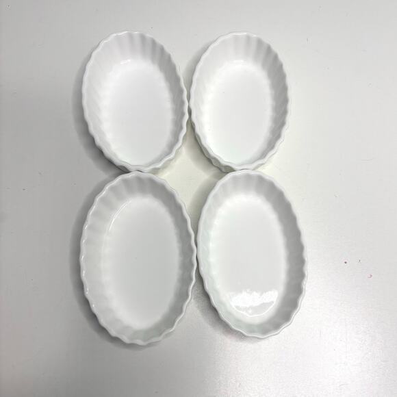 Crate & Barrel 4 Mini Oval Fluted White Ramekins - Picture 1 of 7